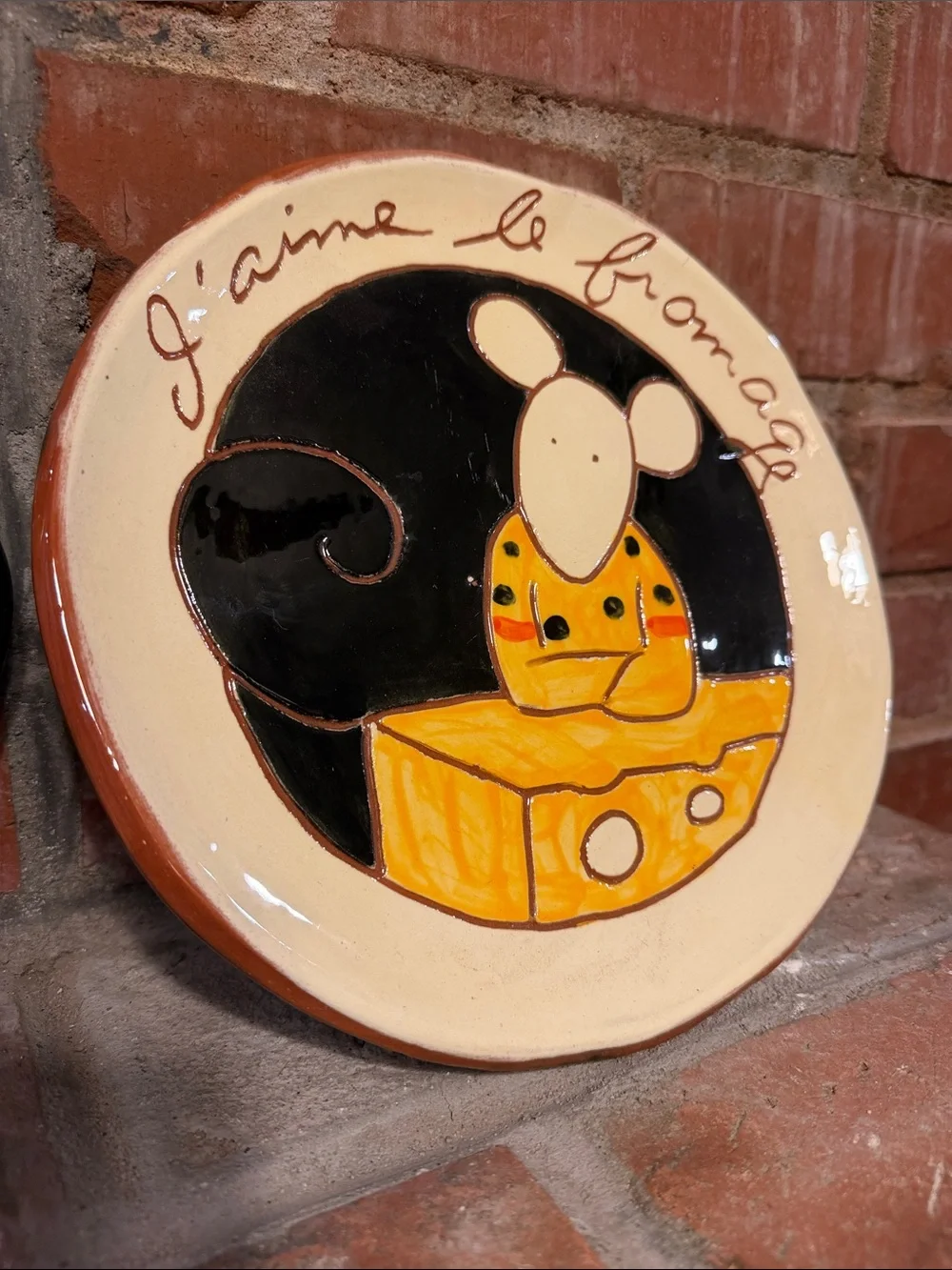 Hand-Painted hand made Cheese Mouse I Love Cheese Plate